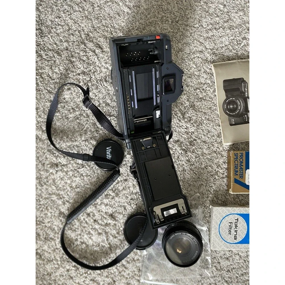 Vtg Ricoh XR-M Camera Bundle W strap & Rikenon + Vivitar Lenses + Filters Manual